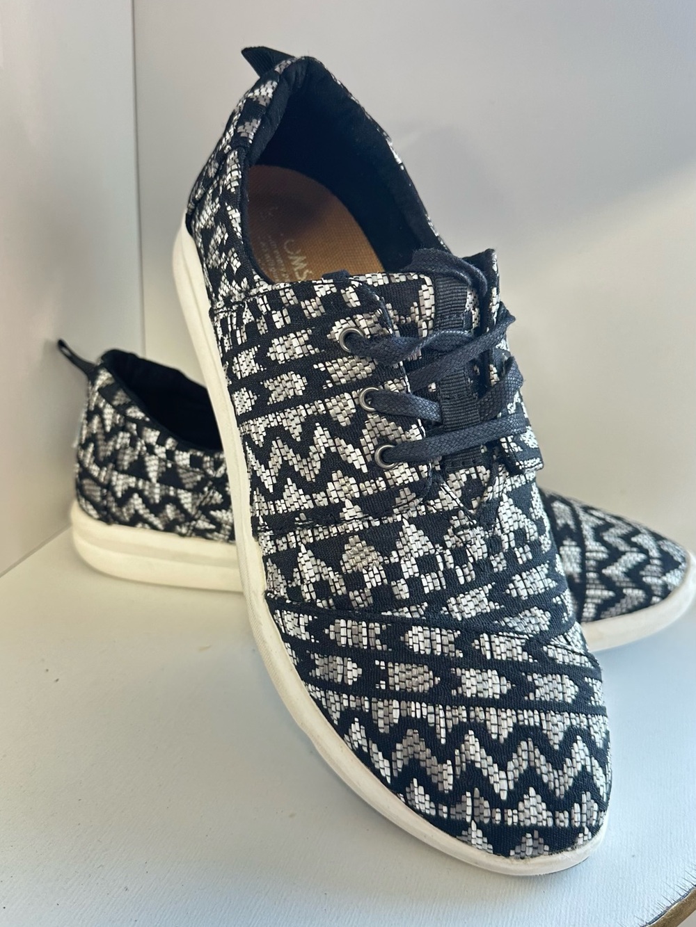 Toms Black and White Geometric Lace-Up Sneakers